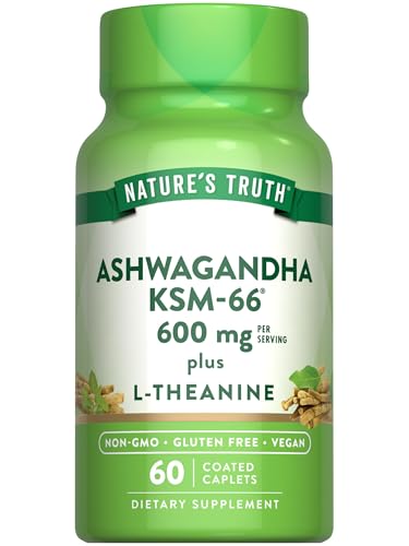 Natures Truth KSM-66 Ashwagandha | 60 Caplets | with L-Theanine | Vegan Non-GMO & Gluten Free Supplement