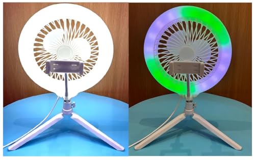 FKU 10inch RGB Ring Light Makeup with Fan Circle Light 3000K-700K Photo Studio Lamp Line Remote and Tripod Stand Flash (RGB 10'' LED Circle Lights Makeup with Fan)