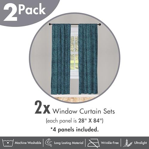 Ambesonne Navy and Teal Window Curtains Pack of 2, Abstract Flourish Nature Inspired Pattern Leaves Blossoms Print, Lightweight Set with Rod Pocket, 4 Panels of - 28" x 84", Turquoise Blue - Image 7