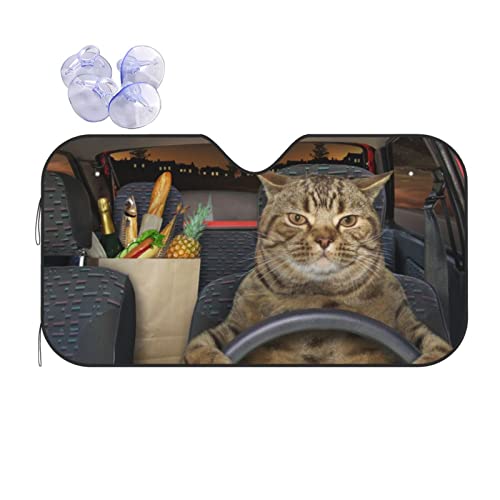 猫 猫柄 ねこ おもしろ クール 車用サンシェード フロントサンシェード 日除け 軽自動車 吸盤 Uvカット 車窓日よけ 紫外線カット 日焼け防止 アニメ グッズ キャラクター おしゃれ 車用品 プレゼント (S（130x70Cm）)のサムネイル