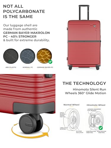 Image of EUME Aerotop Checkin Trolley Bag Large | Space Saving Top Open Suitcase | Expandable Hardshell Polycarbonate Luggage | TSA Lock, Anti Theft Zipper, Super Silent Wheels | 105L Carmine Red