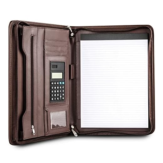COSSINI Premium Business Portfolio with Zipper – Padfolio - Superior Business Impressions Begin with PU Vegan Leather, 10.1 Inch Tablet Sleeve, Smart Storage, Solar Calculator, Writing Pad - Brown