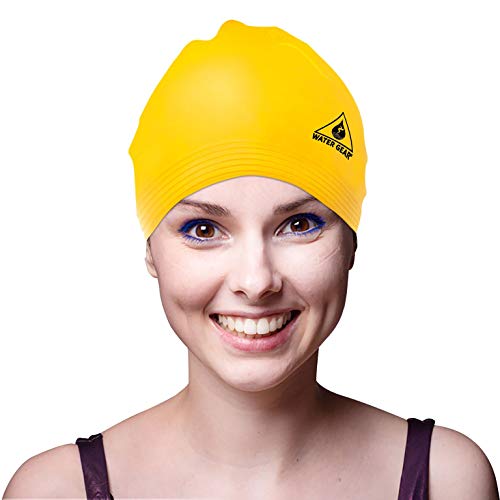 Water Gear Latex Adult Swim Cap - Durable And Flexible Unisex Non-Waterproof - Great For Short And Long Hair - Improve Your Performance - Triathlon Swimmers And Athletes - Yellow #TOP1
