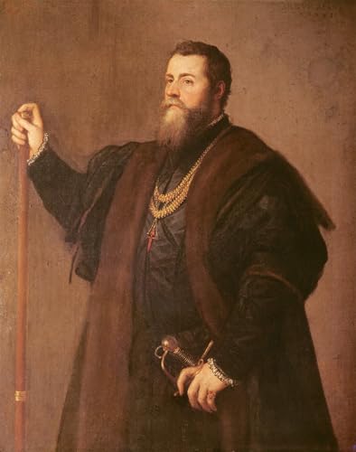 Portrait chevalier Titien sur toile de 60x90 cm, grand tableau décoration salon