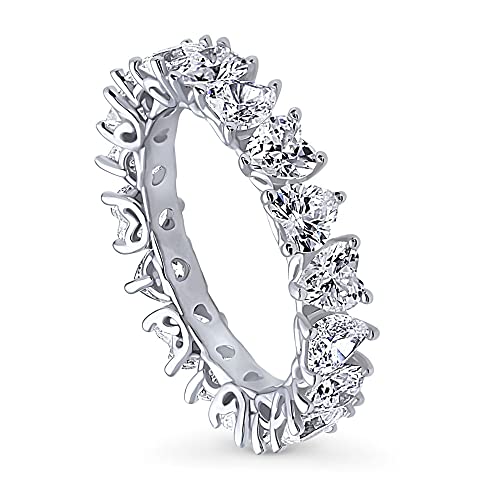 BERRICLE Sterling Silver Heart Wedding Rings Heart Shaped Cubic Zirconia CZ Anniversary Eternity Ring for Women, Rhodium Plated Size 4-10