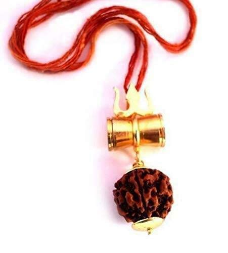 kiakashya Golden 5 Mukhi Rudraksha Shiv Shakti Trident Damru Kavach Mix Metal Pendant for Men and Women-picture-48