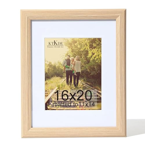 KTKDE 16x20 Picture Frame Real Glass,Poster frame Display Pictures 11x14 with Mat or 16x20 Without Mat, Modern Style Wood Composite Frame,Gallery Wall Frame Wooden ，best gift