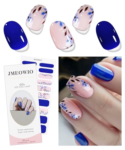 JMEOWIO Gel Nail Stickers Fleurs Rose Bleue, 20 Bandes, Semi-durcis, Faciles à Utiliser, Art d'Ongles Fait Soi-même, Cadeau Parfait