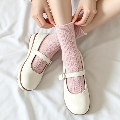 ManGeYa Women's Cable Knit Cotton Crew Socks 5 Pack - image 2
