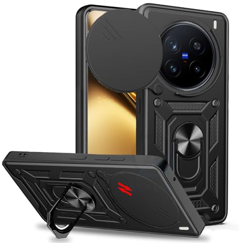 Image of AESTMO TPU+PC Tough Armor Vivo X200 Pro 5G Bumper Back Case Cover | Ring Holder & Sliding Camera Shield Cover | 360 Degree Protection Back Case Cover for Vivo X200 Pro 5G (Black)