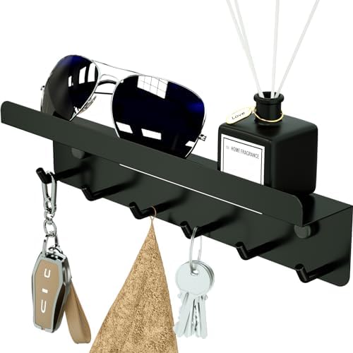 Key Holder, Steel Wall Mount Key Rack with 6 Hooks & Shelf, Lightweight, Rust Resistant