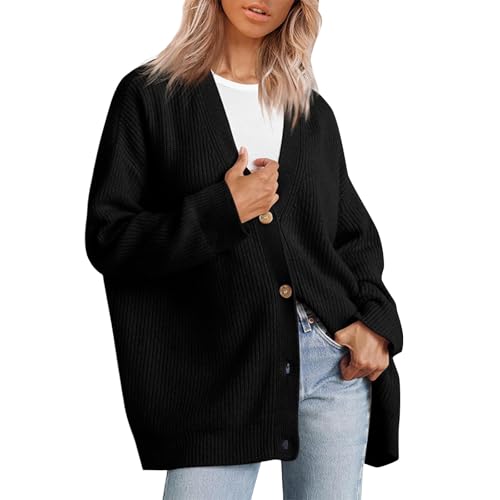uxxnjfg Cardigan Mujer Tallas Grandes Jersey Punto Mujer Larga Entretiempo Cómodo Chaqueta De Punto Largos Abierto Elegante Jersey Suéteres Invierno Cárdigan con Bolsillos(Negro,3XL)