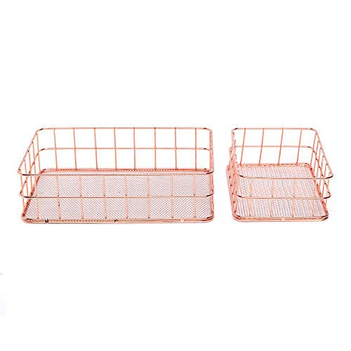 NIKKY HOME Dresser Cosmetic Wire Mesh Basket Nesting Desk Drawer Organizer for Office Set of 2, Rose Gold
