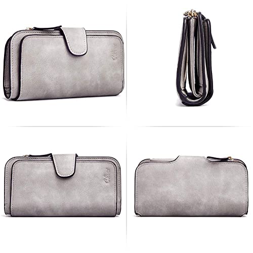 Image of CLUCI Wallet For Women PU Leather RFID Blocking Womens Wallet Bifold Card Holder with ID Window Gifts for Women Birthday, vintage Two-toned Gray, Large, Fashion
