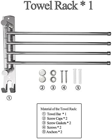 Swivel Towel Rack for Bathroom OHIYO 4 Arm Swing Out Towel Rack Wall Mounted SUS304 Stainless Steel Space Saving Swing Arm Towel Rack Towel Holder for Bathroom
