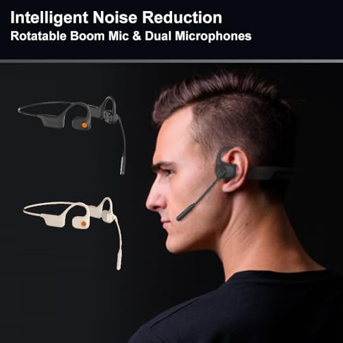 Image of AYI Open Ear Air Conduction Bluetooth Headphone Dual Mic Rotatable Boom Mic Active Noise Cancellation IPX5 Waterproof Bluetooth 5.4 Pain-Free Design for Sports Work Outdoor Activities-DG White