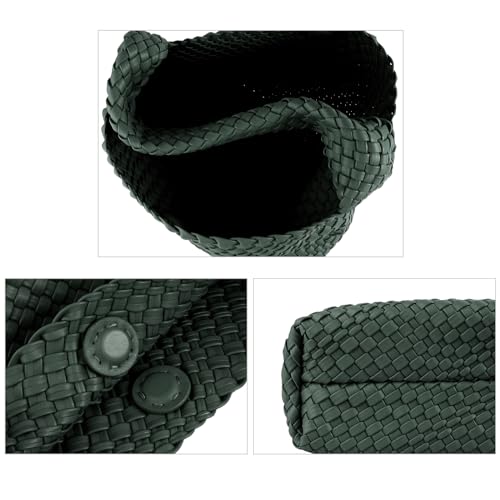 Image of Woven Tote Bag for Women with Purse, Vegan Leather Hobo Bags Large Handmade Underarm Shoulder Bag