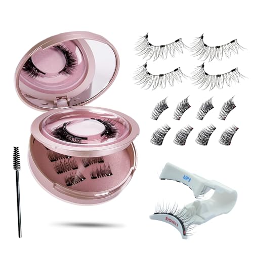 Magnetische Wimpern 3 Paar Magnet Wimpern Natürliches Niedliches Design Ohne Eyeliner Vollwimpern & 3/4 Halbwimpern Styles Magnet Wimpern 4-Magnet Upgrade Mit Applikator Kein Kleber erforderlich
