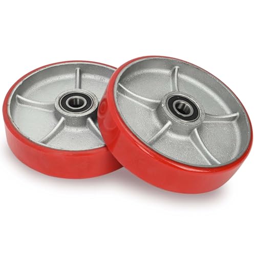 bimiti 2 ruedas de poliuretano para carretilla elevadora, diámetro de 180 x 50 mm, eje de 20 mm, incluye rodamientos de bolas para transpaletas, ruedas de repuesto giratorias, carga máxima 3000 kg