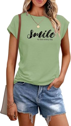 Teesho Damen Tops Sommer Tshirt Bedruck Oberteile Kurzarm Shirts Casual Tops Tunika