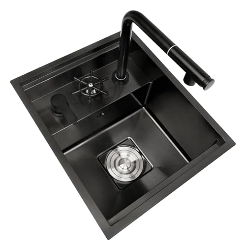 Lavaplatos Deo Inoxidable para Autocaravanas con Grifo Extraíble, Diseño Oculto para un Uso Eficiente, Ideal para Cocinas Pequeñas, Bares, Cafeterías Y Restaurantes./O Negro/45 * 38 * 22 cm