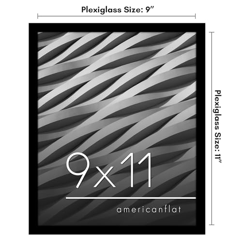 Americanflat 9x11 Picture Frame with Shatter-Resistant Glass - Streamline Collection - Thin Border Photo Frame for Tabletop and Wall Display - Hanging Hardware and Easel Stand Included - Black