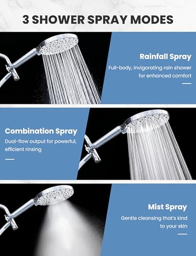 Image of Magichome Filtered Shower Head Handheld Mother-Child Large Arm Combo, High Pressure 10-Spd Detachable Chrome Showerhead w /Stainless Hose, Water Softener Beads Hard Water - Remove Chlorine, Sliver