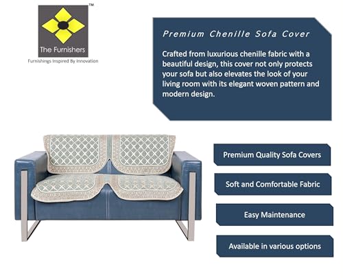 Image of Premium Chenille Woven Anti-Slip 2 Seater Sofa Cover | L-Shape Sofa Seat Protector for Living Room | Durable & Stylish Slipcover - Teal