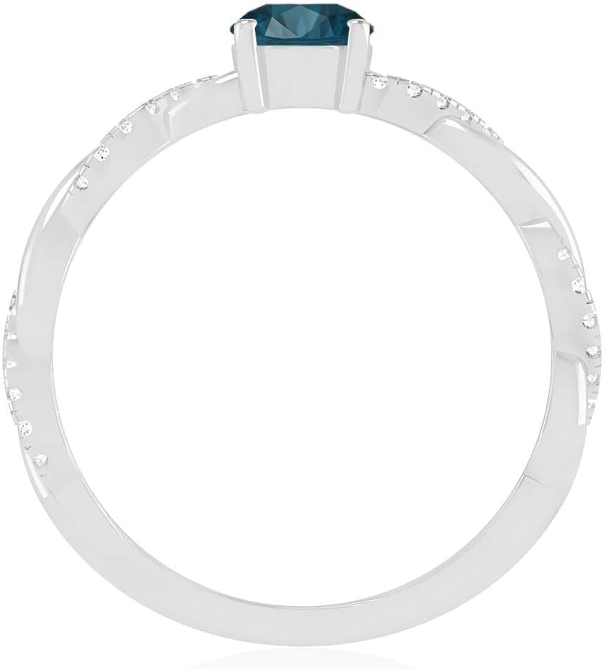 Natural London Blue Topaz Ring for Women in 14K Gold or 925 Sterling Silver | Round Blue Gemstone with Lab-Grown Diamond Accents | Twisted Infinity December Birthstone Promise or Anniversary Ring | Fine Jewelry Gift