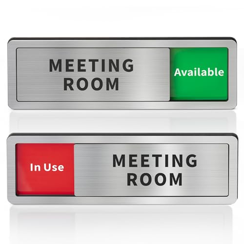 Image of Office Door Signs, Meeting Room Sign with Available and In Use Privacy Slider, Meeting in Progress Door Sign, Self Adhesive Conference Room Door Signs,Occupied Vacant Indicator for Business Office