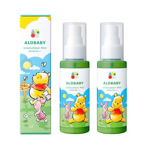 【ディズニーデザイン 】日焼け止め アロベビー UV & アウトドア ミスト SPF38【ディート不使用 紫外線吸収剤不使用 】 赤ちゃん 日焼け止め 無添加 オーガニック ノンケミカル (ディズニーデザイン２本セット)の商品画像（Amazon）