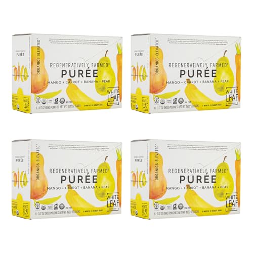white leaf provisions organic purees  baby food pouches - fruits veggies amp grains toddler snack regeneratively farmed no added sugar non-gmo bpa-free pouches 317 oz pack of 24 mango  carrot  banana  pear