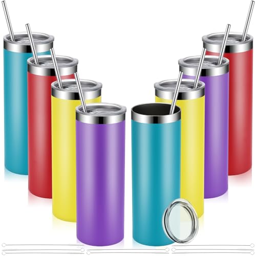 Remagr Skinny Tumblers Bulk 20 oz, Green, Yellow, Purple, Red, 8 Pcs
