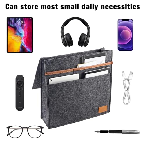 QUTHZZHY Filz Betttasche, Hängende Betttasche, Bett Organizer Tasche mit 4 Fächern, Hängendes Bettgestell, für Schlafzimmer, Schlafsaal, Sofa, Nachttisch,für Buch, Zeitschriften, iPad, Handy