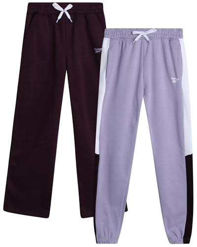 Reebok Girls' Sweatpants - 2 Pack Active Pull On Fleece Joggers and Wide Leg Jogger Pants with Pockets (Sizes: 4-16)