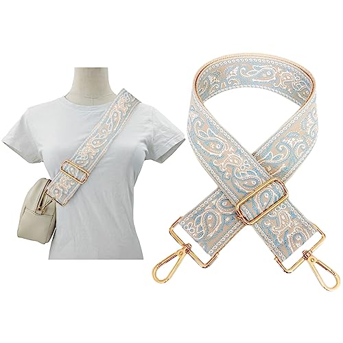 Image of 1pc Adjustable Strap Replacement 2inch Wide Paisley Jacquard Belt for Crossbody Purse Handbag Shoulder Guitar Camera Bag (Lightblue)