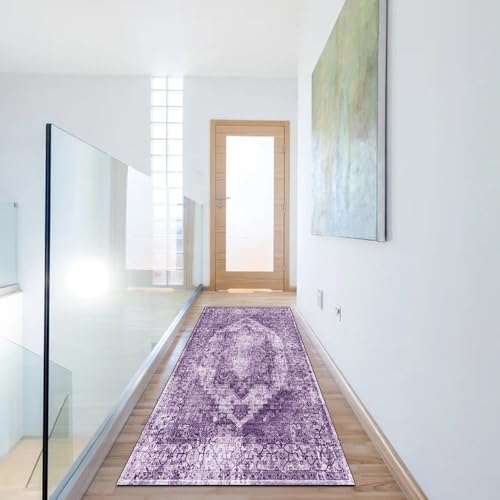 Alfombra por metros lavable y antideslizante lila para pasillos largos 6