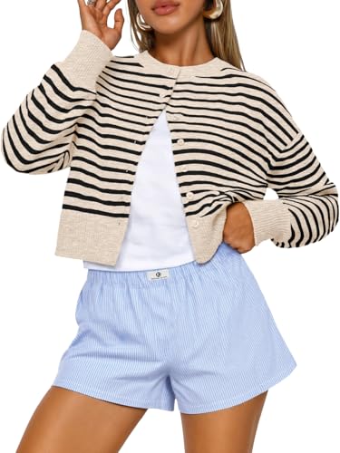 Trendy Queen Striped Cropped Cardigan Sweaters for Women Lightweight Crop
