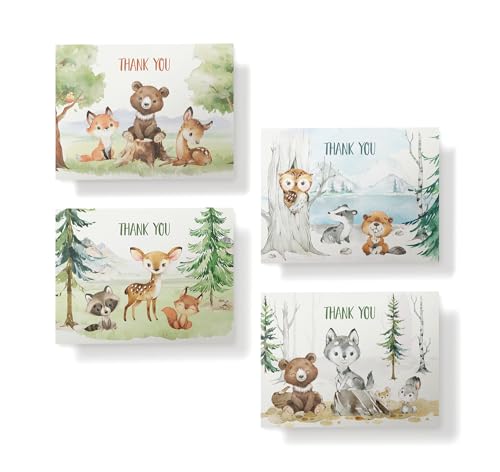 Image of Twigs Paper Baby Shower Thank You Cards, 12 Forest Animal Note Cards