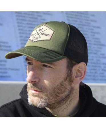 DRESSED IN MUSIC PLAY WITH ME asquette Foam Trucker pour Homme/Femme Surf Monkey® - 5 Panneaux en Mousse - Taille Unique - Ajustable par réglette Plastique rétro Snapback (Olive Vert Noir) – vue 5