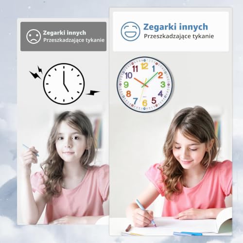 ACCSHINE Zegar ścienny dla dzieci bez odgłosów tykania, 30 cm, cyfry
