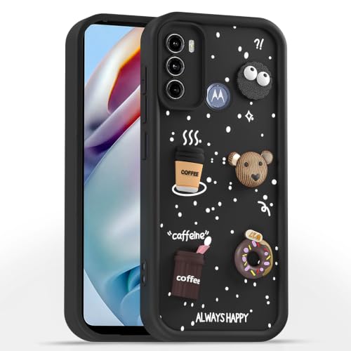 Image of Pikkme Back Cover for Motorola Moto G60 / G40 Fusion | 3D Bear Silicone Cute & Fun Coffee Cartoon | Full Body Protection Bumper Case (Black)