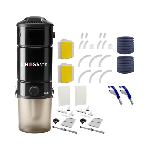 crossvac Zentralstaubsauger Set Retraflex Large - Zentralstaubsauger B900-2X Schlaucheinzug 9,1 Meter - 30 m Vakuumrohr - Zubehör - Installationsmaterial Cover