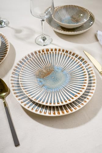 Élégant service à dîner 24 pièces, 100% porcelaine, avec assiettes, bols et assiettes à dessert, passe au lave-vaisselle et au micro-ondes, parfait pour toutes les occasions