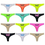 ReKoe 12er Pack Damen Tanga Microfaser Unterwäsche Schmetterling Neon String S M L XL, Größe:S-M = 34/36