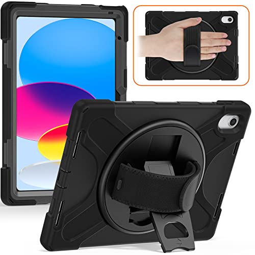 Zenrich Ipad 10Th Generation Case 10.9'' 2022 New Released, Zenrich Ipad 10Th Generation 10.9 Rugged Shockproof Protective Case With Pencil Holder Kickstand Hand Strap And Shoulder Strap, Black #TOP10