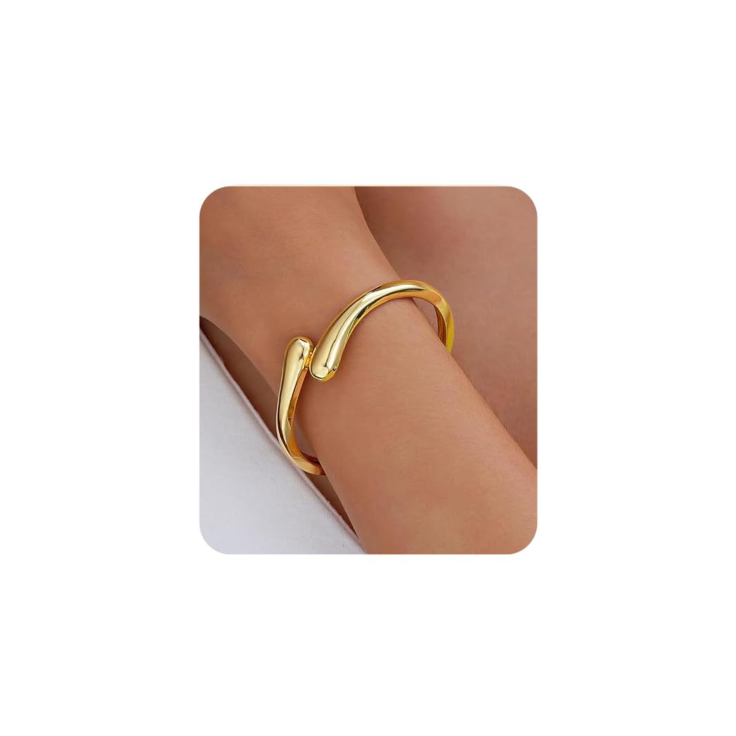 QIZHIQIAMY Brazalete Gota Dorado Mujer Abierto Brazaletes Lágrima Dorada Bracelet Gold Minimalista y Elegante Brazalete Para Mujer Aniversario