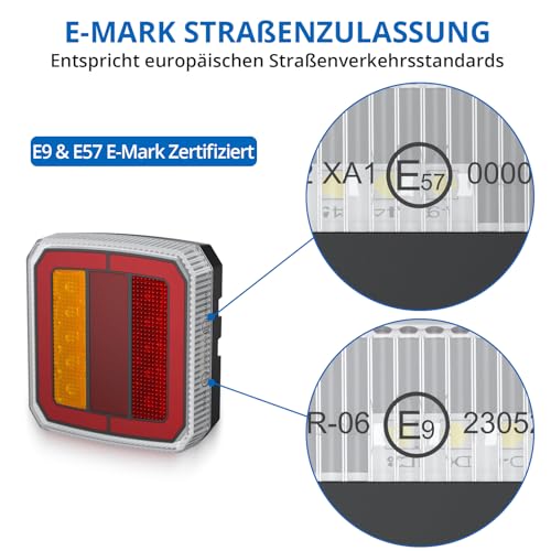 DTEANJU Anhänger Beleuchtung Komplett Set LED 12–30V, 7-polig mit Kabel, E-Mark, IP65 Rückleuchten für PKW Anhänger Wohnwagen