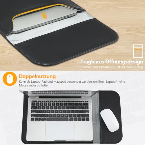 HYZUO 15-16 Inch Laptop Sleeve for MacBook Pro 16 M4/M3/M2/M1 A3403 A3186 A2991 A2780 2025-2019, MacBook Pro 15 2015-2012 A1398, XPS 15, Faux Suede Leather Case with Accessory Bag, Black