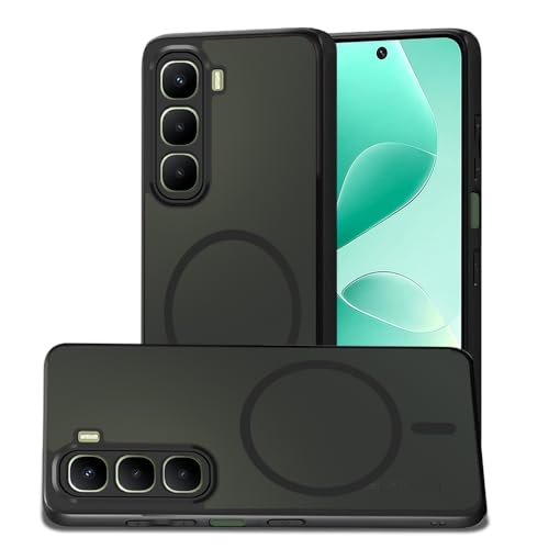 Image of AESTMO Infinix Hot 60 5G Back Cover | 360 Protection | Matte Frosted Hard Back Translucent | Compatible with MagSafe Accessories for Infinix Hot 60 5G (MagSafe Matte Hard Black Bumber)